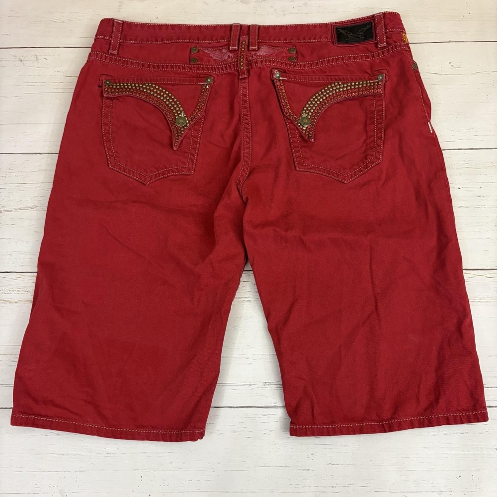 Robin's Jean Bermuda Shorts Mens 34 Red Denim Studded Embellished USA Designer